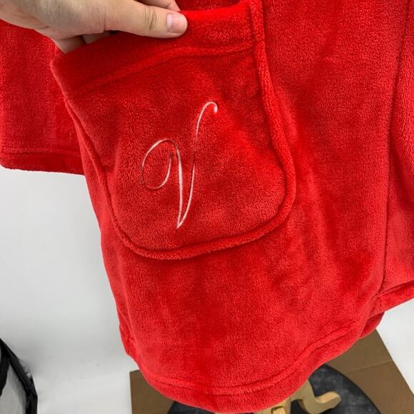 Victoria's Secret Robe Womens M Medium Red Plush Fuzzy Open Front Short *READ - Picture 4 of 16